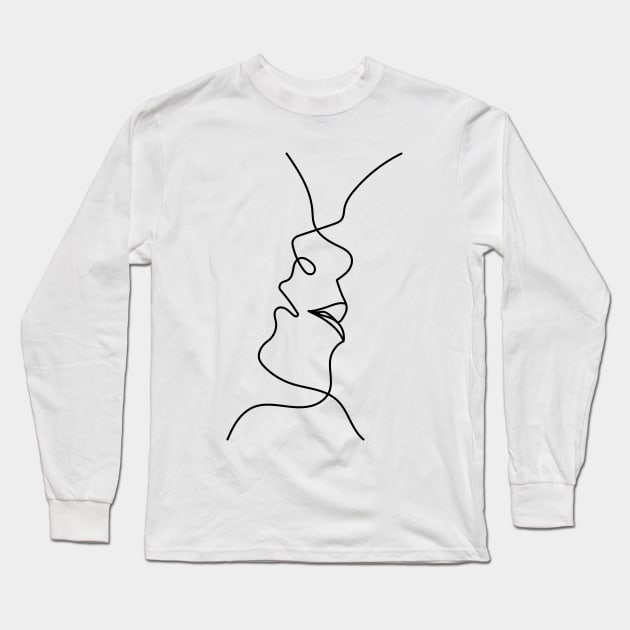 Addictive Kiss | One Line Drawing | One Line Art | Minimal | Minimalist Long Sleeve T-Shirt by One Line Artist
